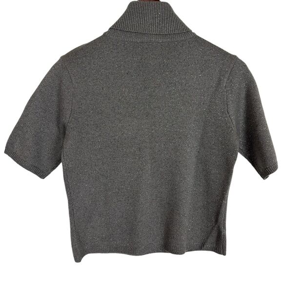 Talbots Silver Metallic Wool Blend Turtleneck Short Sleeve Sweater Petite - Picture 4 of 4